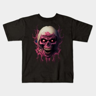 Abstract Digital Art with Pink Skull and Red Eyes Kids T-Shirt